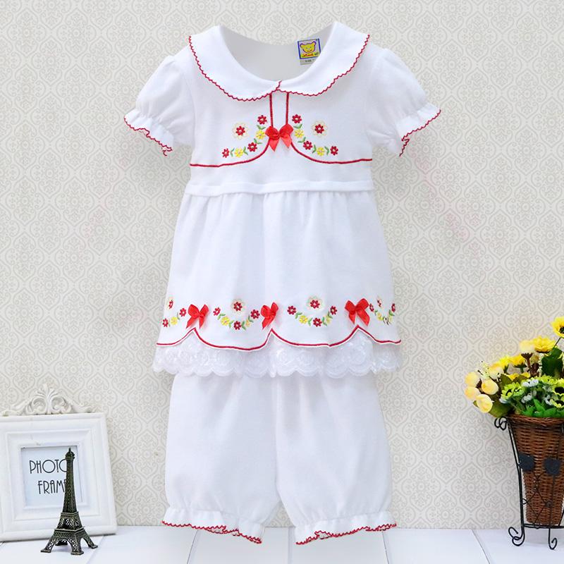 Newborn Kids Girl 2Pcs/Set Short Sleeve Shorts Cotton Spring And Summer Autumn Shirt Bell Bottoms Lace Lacework Clothing