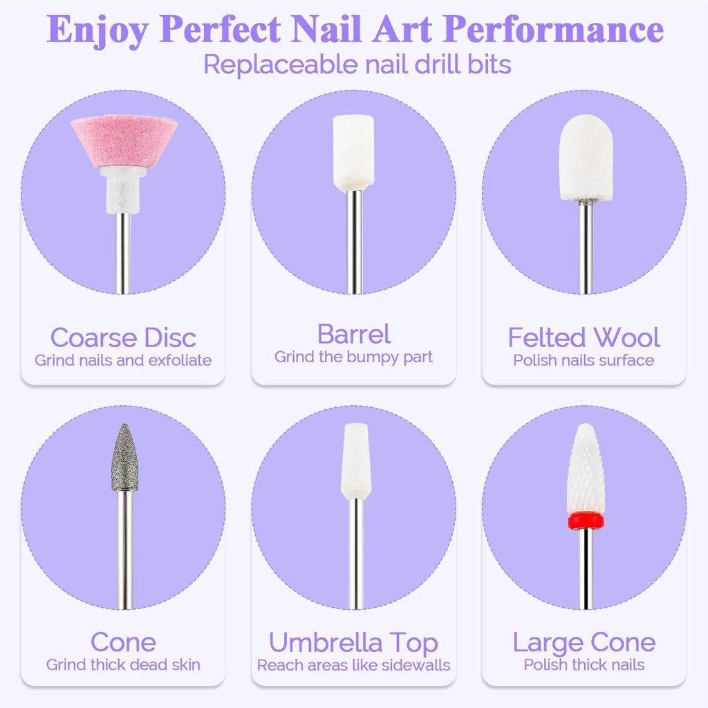 Portable Nail Drill 25000 RPM Cordless Electric Manicure Machine With 6 Bits Rechargeable Nail File Drill For Home Salon Use