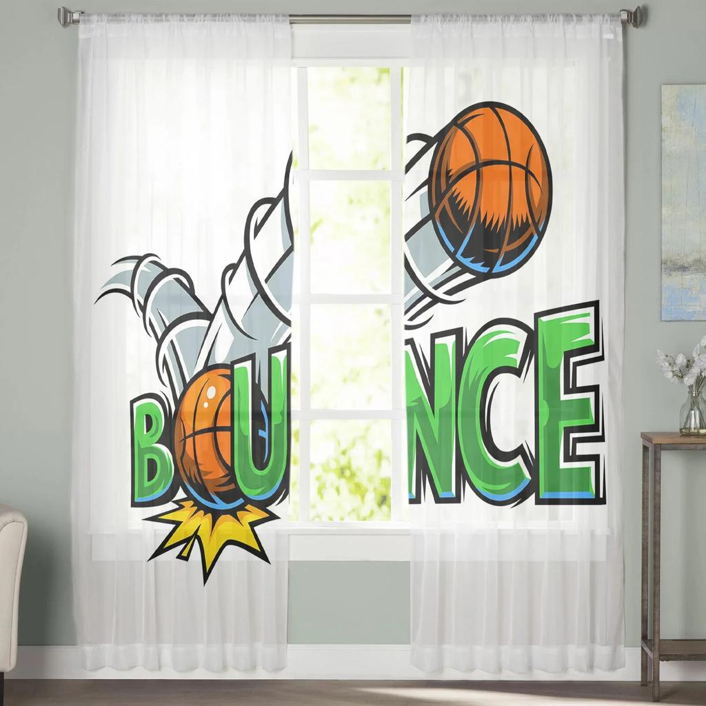 Comic Cartoon Basketball Sheer Curtain for Bedroom Tulle Voile Curtain for Kitchen Living Room Decor Window Treatment