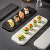 Black and White Solid Color Rock Grain Rectangular Plate Ceramic Long Plate Sashimi Plate Inventory Heart Sushi Utensils