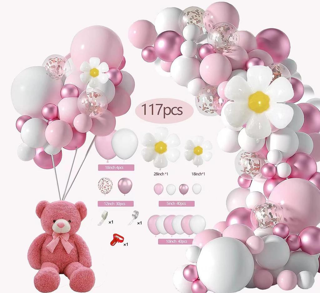 Pink White Metal Pink Balloon Chain Set Birthday Sequin Balloon Set Party Arrangement Wedding
