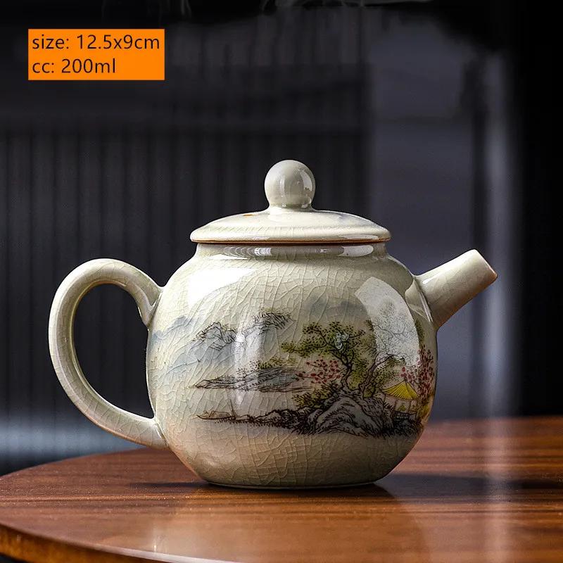 200ML Chinese Ceramic Teapot Ru Kiln Ice Crack Glaze Can Raise Tea Kettle Handmade Porcelain Teaware Household Tea Pots