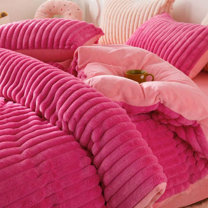 4pcs Vertical Rabbit Fleece Winter Baby Fleece Bed Sheet Cover Pillowcase Thickened Warm Bedding
