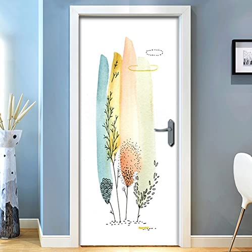 3D Door Stickers Decor Removable Kids Teens Colored Pebbles Door Murals Wallpaper Waterproof Removable Art Door Decals