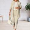2 Pcs/Set Sleeves Soid Set Single Coat Pants Button Lapel Long Women Suit Color High Waist