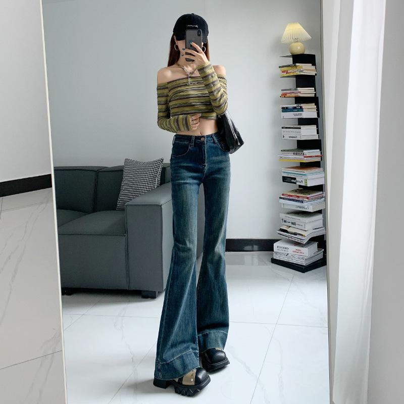 High Waisted Slightly Flared Jeans for Women In Spring Slim Fit and Slim Horseshoe Pants Stretch Bell-bottom Pants for Women In Spring