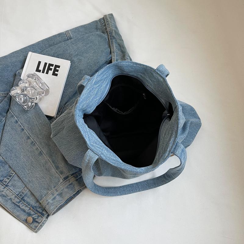 Commuter Large Capacity Denim Tote Bag Women Underarm Bag Work Shoulder Bag
