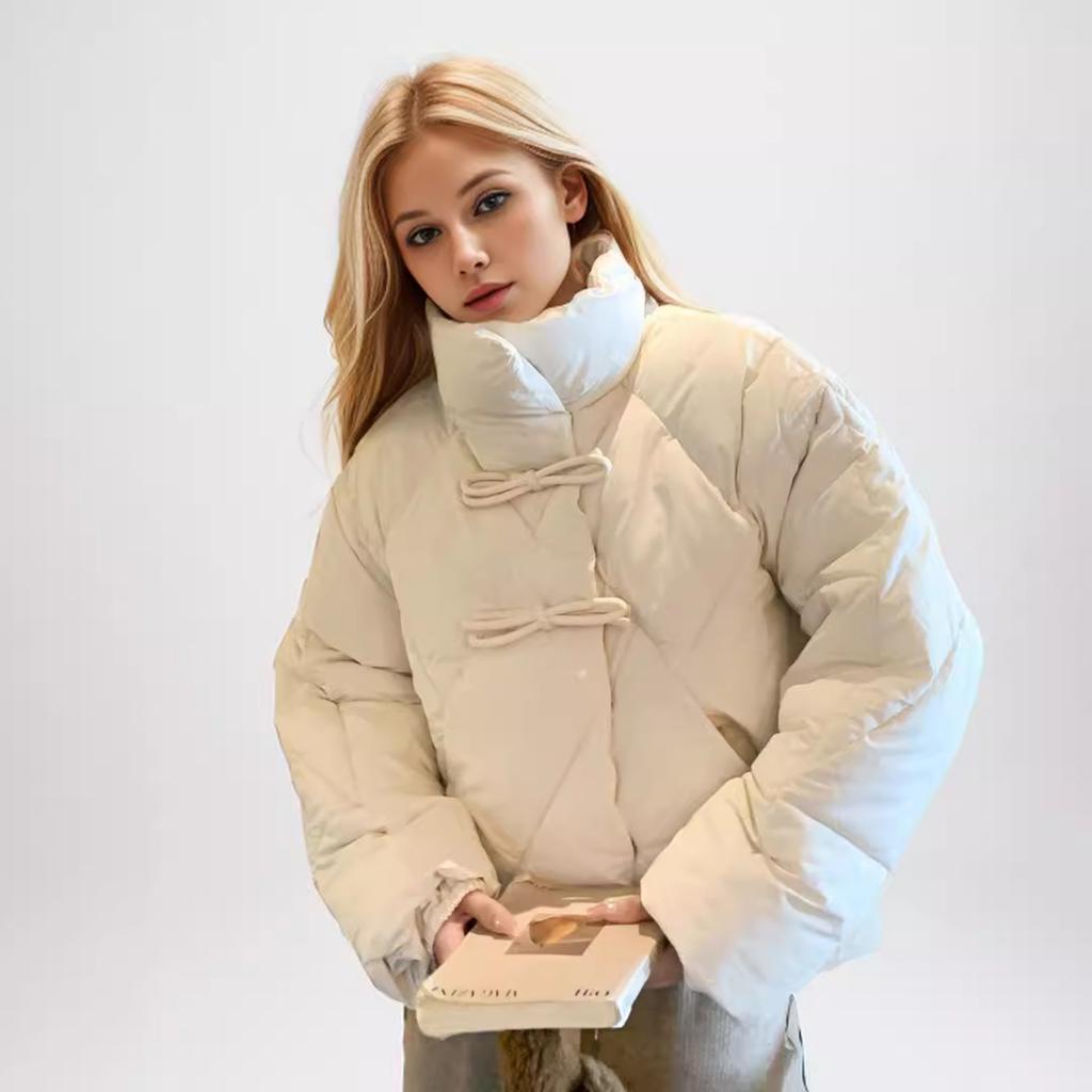 GMXIA Women's Vintage Casual Solid Color Print Autumn Winter Long Sleeve Stand Up Jackets & Coats