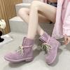 Ankle Boots Women's 2025 New Genuine Leather New Women's Biker Boots Lace-up Suede Women's Booties
