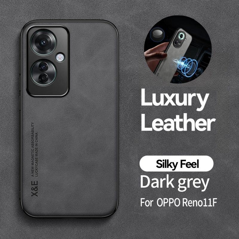 Reno11F 5G Case Built In Metal Plate Magnetic Car Holder Leather Phone Cases For OPPO Reno11 F Reno 11F 11 F 5G Back Soft Cover