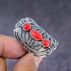 Natural Italian Red Coral Gemstone Handmade 925 Sterling Silver Ring Size 9 k0A90