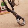 Fashion Men Retro Faux Leather Cord Double Circle Ring Pendant Necklace Gift