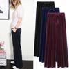 Women's Gold Velvet High-Waisted Wide-Leg Pants - Plus Size Casual Trousers