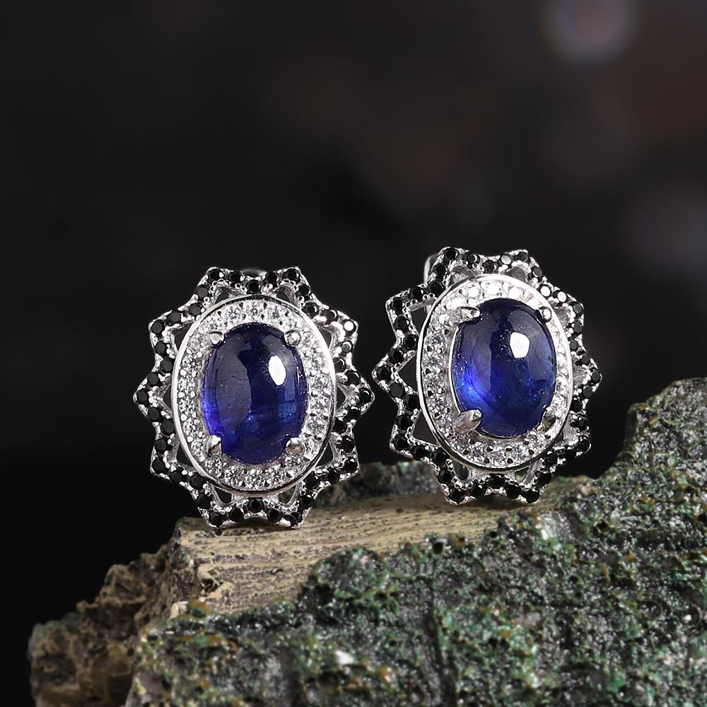 925 Sterling Silver Earrings Natural Filled Blue Sapphire Real Gemstones Light Luxury Fine Jewelry for Women's Valentines Gifts