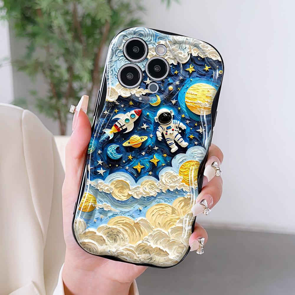 Cartoon Pattern Cream Texture Casing Wavy Edge Soft Silicone Cover Phone Case for OPPO Reno Realme OnePlus Vivo