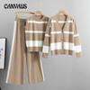 Autumn and Winter Women's Knitted Suit Wide-legged Pants Suit Fashion Loose Leisure Ageing Three-piece Tide