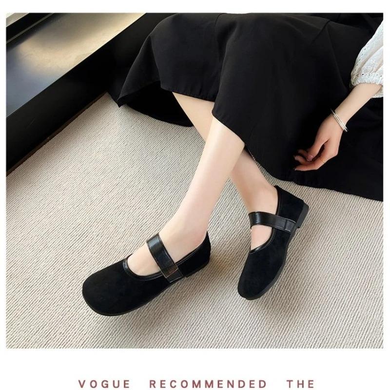 Women's Felt  Shoes Square Toe Ballet Flats for Female New Fashion Buckle Strap Ladies Shoes Spring Autumn