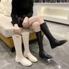 Large Size 4142 Women's Shoes Square Toe Low Heels Rear Zipper High Tubular Boots Elegant White Leather Knee-High Long Boots