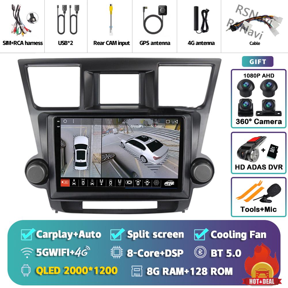 Android 14 Car Radio For Toyota Highlander 2007 - 2015 Player Multimedia GPS Navigation Stereo CarPlay Auto Video Head Unit DVD