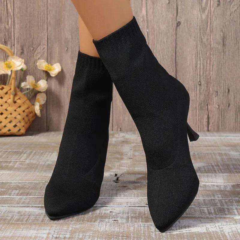 Winter Hot Selling High Quality Women's Boots Fashion Solid Color Pointed Toe Cloth Stiletto High Heel Women's Short Boots