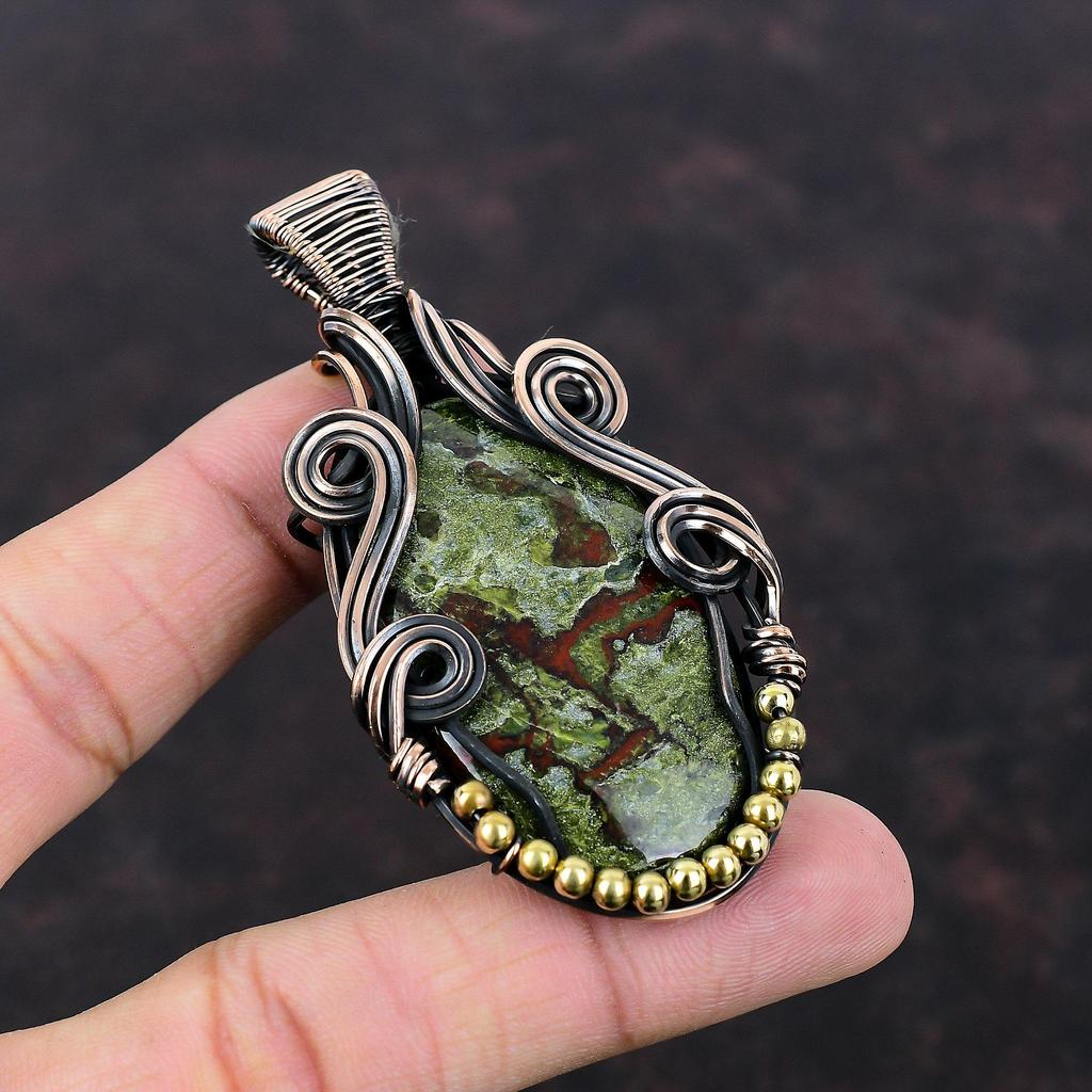 Dragon Bloodstone Pendant Copper Wire Wrapped Gemstone Pendant Bloodstone Jewelry Handmade Designer Pendant Copper Wire Jewelry Gift For Her
