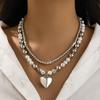 European & American Hollow Heart Multi-layer Alloy Pendant Necklace Set
