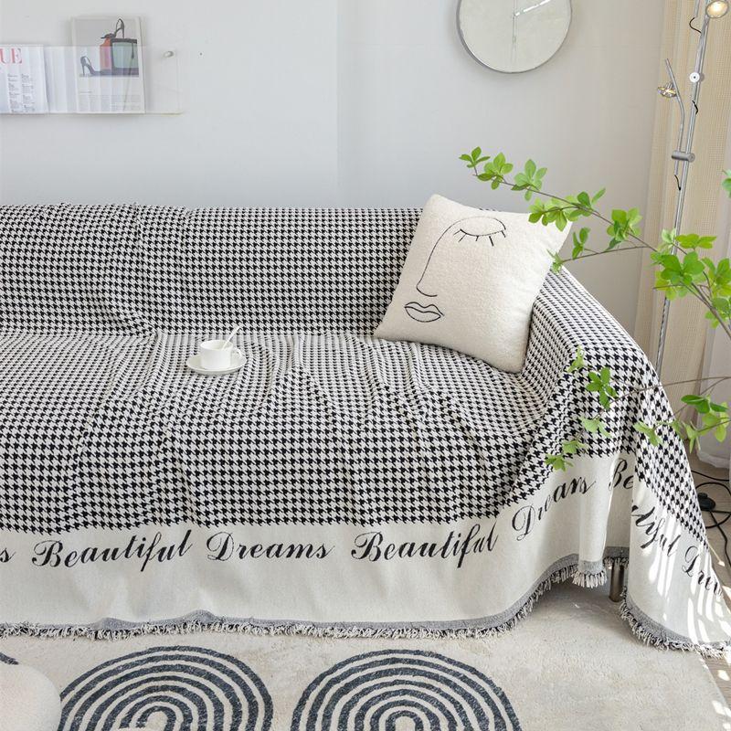 Black Houndstooth Sofa Towel Cover Cloth Towel Sofa Cushion Anti-cat Scratch Ins Home Black and White Simple Sofa Blanket