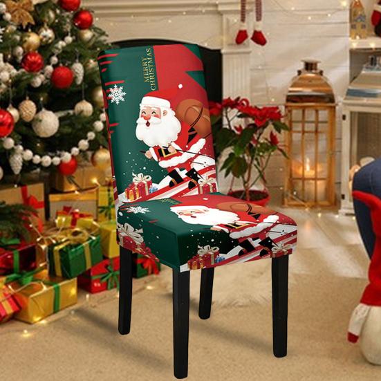 Yousheng Christmas Chair Cover Dustproof Cartoon Santa Snowman Print Stretchable Fabric Anti-slip New Year Party Decoration Chair Protective Sleeves