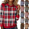 Ladies' Plaid Printed Casual Long Sleeved Sweatshirt Top