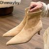 Fashion Pointed Toe Women Sock Short Boots Fashion Slip On Slim Ankle Booties High Heel Autumn Winter Ladies Shoes