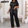 Spring Summer Sequin Solid Color Short-sleeved Pants Two-piece Set