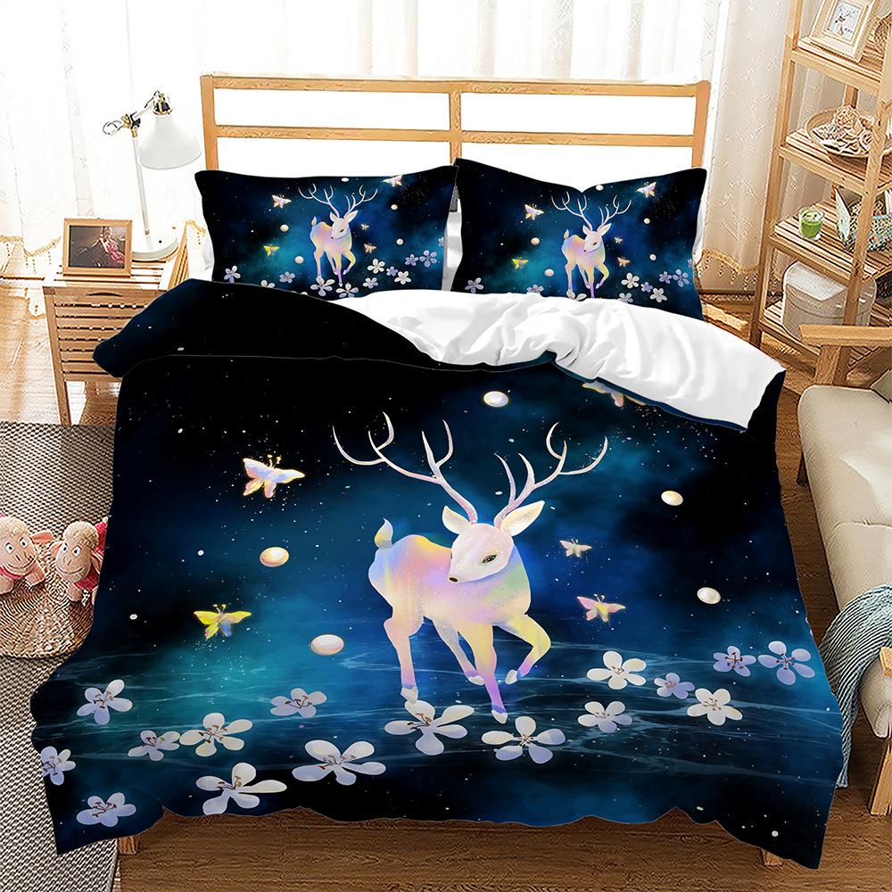 Home Bedding Single Double Bed Full Size Deer Print Pillowcase and Quilt Cover Bedding Home Decoration Bedding Large Bed Quilt Cover Full Size