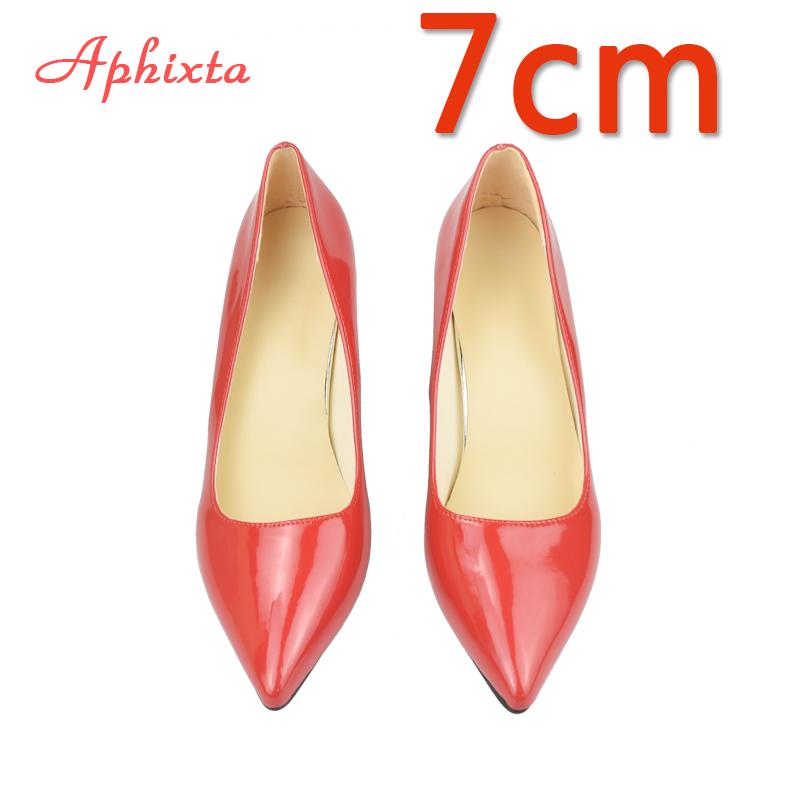 Fashion Aphixta  Bling Crystals Bow Flowers Pointed Toe Red High Heels Women Patent Leather Butterfly-knot Pumps Big Size 45 46 47 48