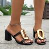Fashion Women's Shoes 2025 Brand Open Toe Women's Slippers Metal Decoration Dress Slippers Women Summer Plus Size High Heels