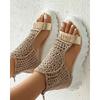 Fashion 2025 Hot Seller New Gold Knitted Sandals for Women Braided Elastic Summer Shoes Mesh Flat Bottom Hollow Out Female Sandals