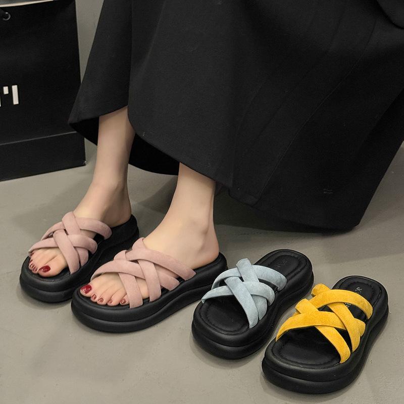 New Cross-strap Flat-bottomed Slippers Summer Women Wear Sandals Fashion Soft-soled Home Slippers Korean Version Sandals Women