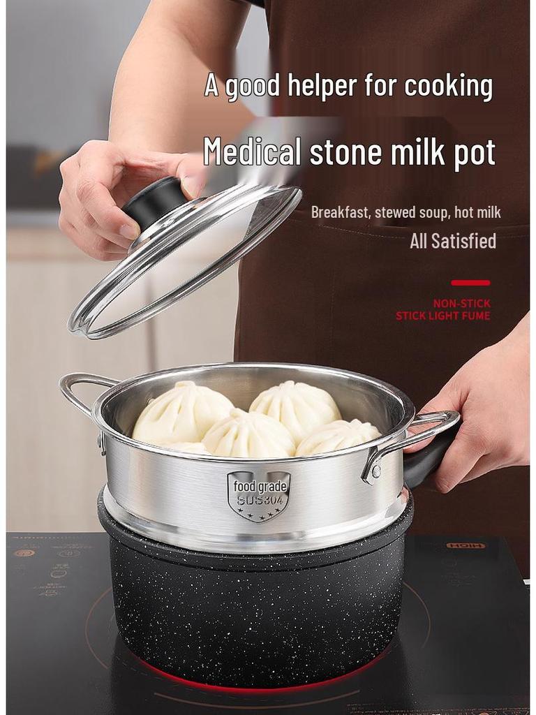 Mini Maifan Stone Milk Pot: All-in-One Ramen, Noodle, Fry, Boil, and Soup Pot for Home Cooking and Kids' Food.
