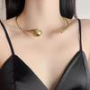 Korean Minimalist Teardrop Metal Choker Necklace In Gold/Silver