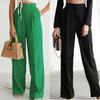 Elastic Wide Leg Trousers Pockets Solid Loose Pants for Women High Waist Trousers Straight Pants Office Wear Straight Pants Green And Black Pants