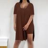 Women Plus Size 2 Piece Outfits Side Split Short Sleeve Tunic Tops And Skinny Biker Shorts Sets Summer Lounge Tracksuit