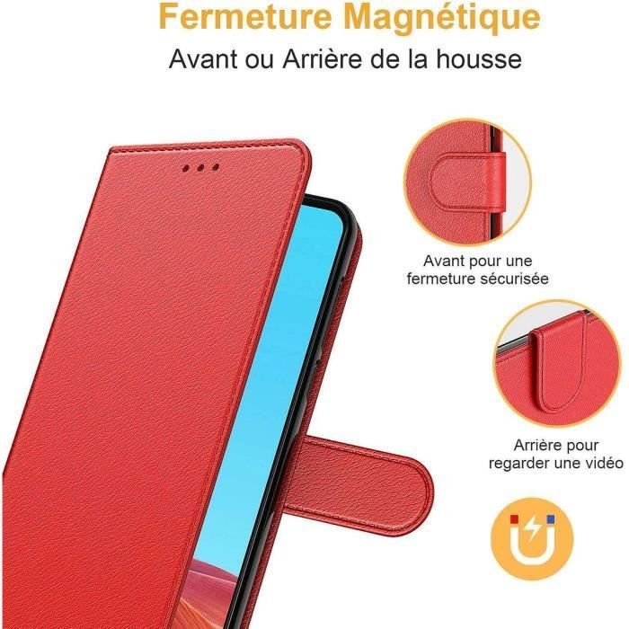 Coque de Protection - PROSHOP - pour Samsung A22 4G - Rouge - Effet Cuir - Anti Rayure- 2 Verres Trempés