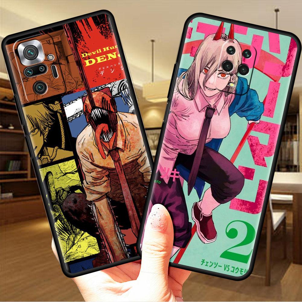Luxury Black Phone Case For Xiaomi Redmi Note 11 10 9 8 7 Pro 9S 9A 9C 10s 8T K40 10C 10S Funda Cover Anime Chainsaw Man