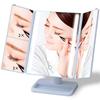 YAMAZEN Tabletop Mirror with Magnifying Glass Stepless Front and Rear Angle Foldable Light, Three-Way (2x & 3x), Dimming, Adjustment, LED, White,