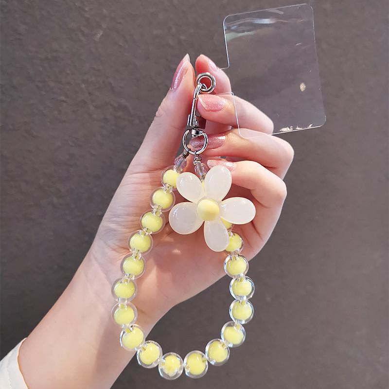 Phone Anti-lost Lanyard Key Short Wrist Pendant Colorful Macaron Round Bead Pendant Women's Hand-held Chain Mobile Phone Lanyard