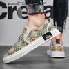 Fashion Branded Casual Loafers Men Designer Print Men Canvas Shoes Comfortable Slip-On Flat Sneakers Men Luxury Skateboard Shoes