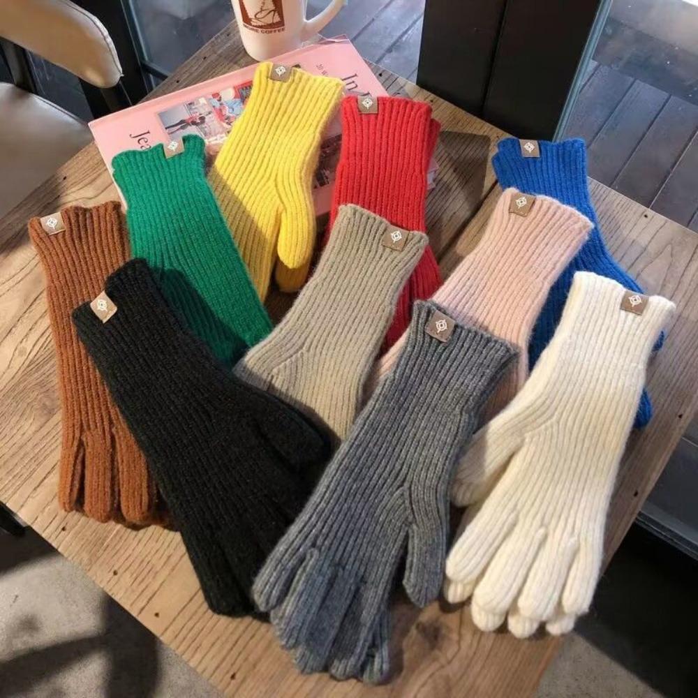 Solid Color Knitted Gloves Touchscreen Warm Mittens Casual Women Gloves Outdoor Riding