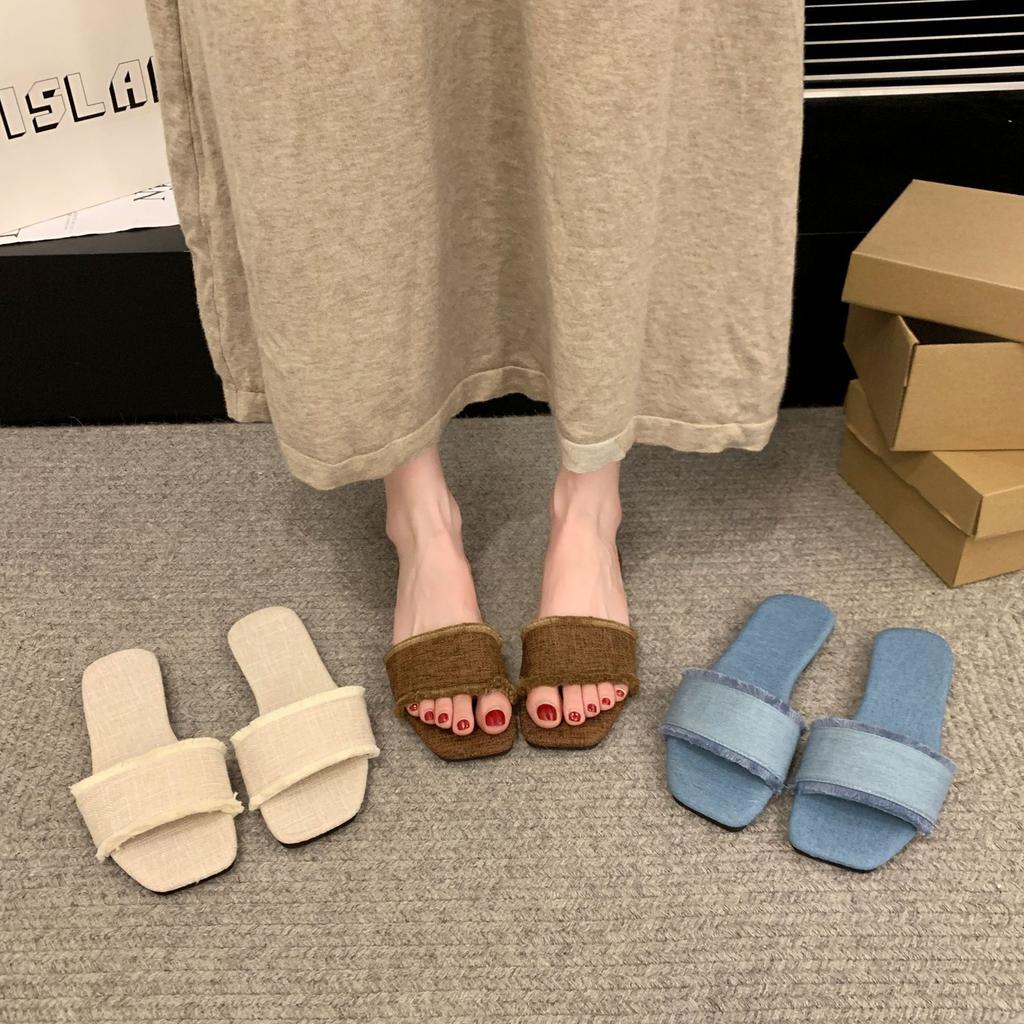 Flat Bottom Oneword Fashion Cool Slippers Summer New Korean Version Retro Opentoed Outer Slippers Light