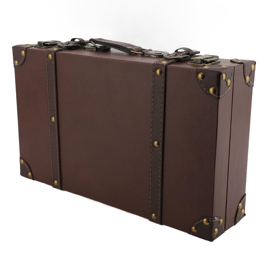Vintage Suitcase 34x20.5x8cm Wooden Leather Decorative Luggage Trunk for Decoration Storage Photogra