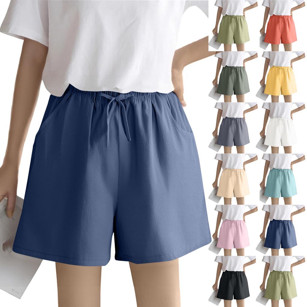 Women's Solid Color Linen Cotton Hemp Casual Sports Casual Shorts Pants
