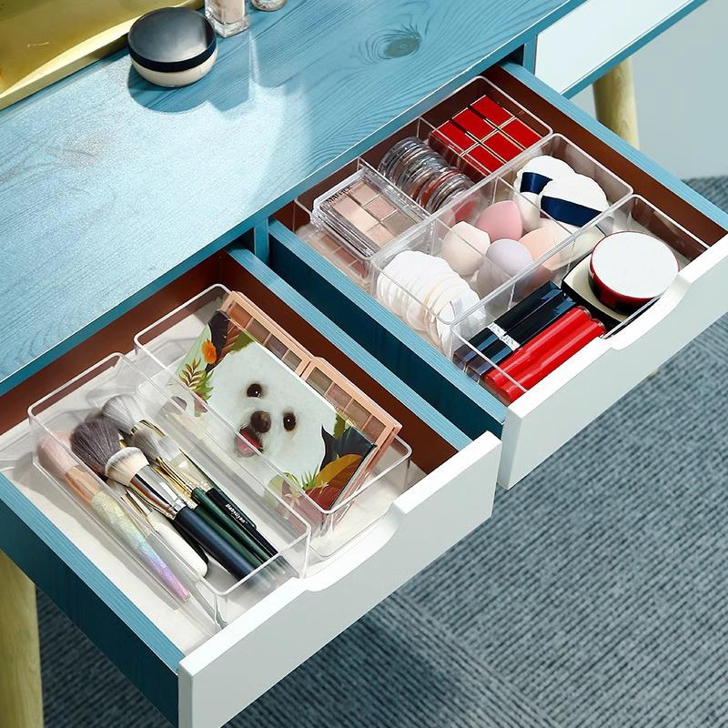 Clear Acrylic Makeup Layered Storage Box Dressing Table Cosmetic Lipstick Finishing Grid Box Desktop Drawer Storage Compartment